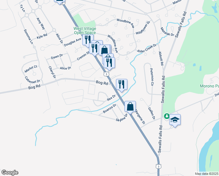map of restaurants, bars, coffee shops, grocery stores, and more near 90 Fisherville Road in Concord