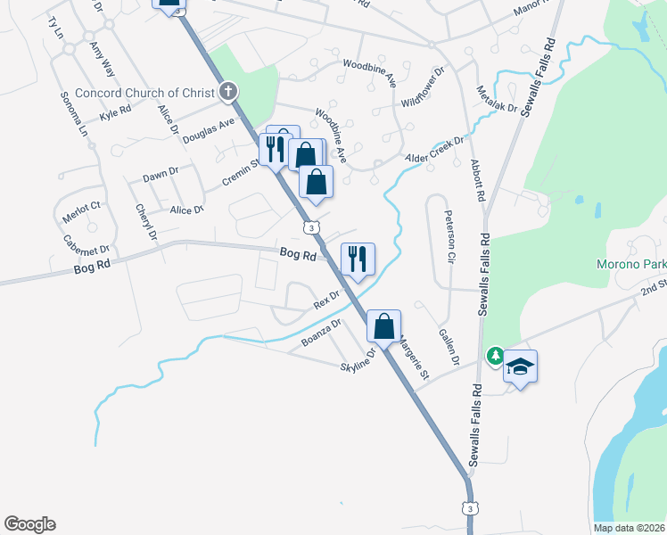 map of restaurants, bars, coffee shops, grocery stores, and more near 90 Fisherville Road in Concord