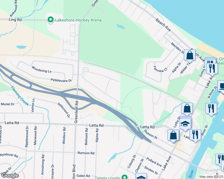 map of restaurants, bars, coffee shops, grocery stores, and more near 68 Greenleaf Meadows in Rochester