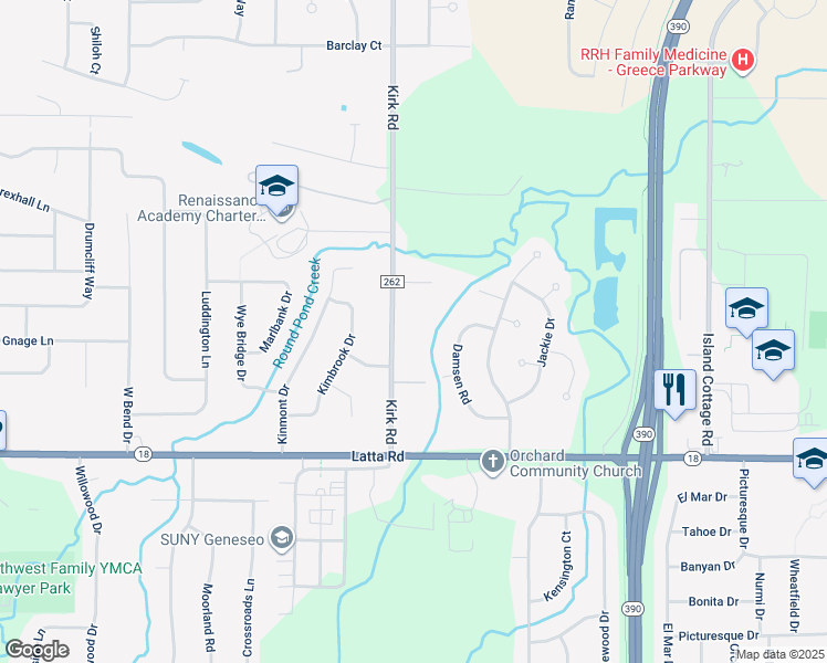 map of restaurants, bars, coffee shops, grocery stores, and more near 198 Kirk Road in Rochester
