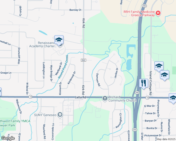 map of restaurants, bars, coffee shops, grocery stores, and more near 198 Kirk Road in Rochester