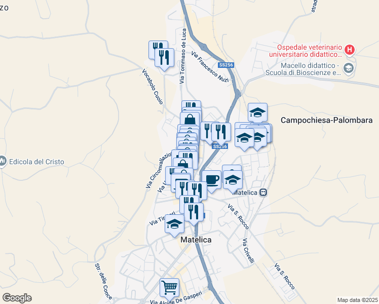 map of restaurants, bars, coffee shops, grocery stores, and more near 14 Piazza Enrico Mattei in Matelica