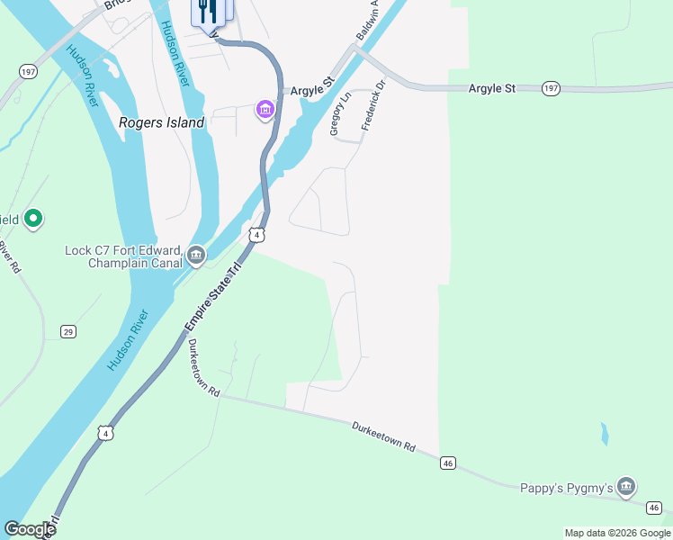 map of restaurants, bars, coffee shops, grocery stores, and more near 533 Drifting Ridge Road in Fort Edward
