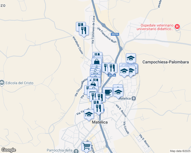 map of restaurants, bars, coffee shops, grocery stores, and more near 14 Piazza Enrico Mattei in Matelica