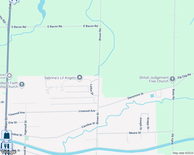 map of restaurants, bars, coffee shops, grocery stores, and more near 1 Lydun Drive in Albion
