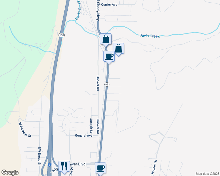 map of restaurants, bars, coffee shops, grocery stores, and more near 113 Promise Avenue in Roseburg