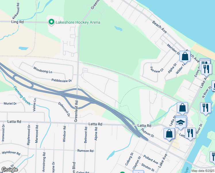 map of restaurants, bars, coffee shops, grocery stores, and more near 68 Greenleaf Meadows in Rochester