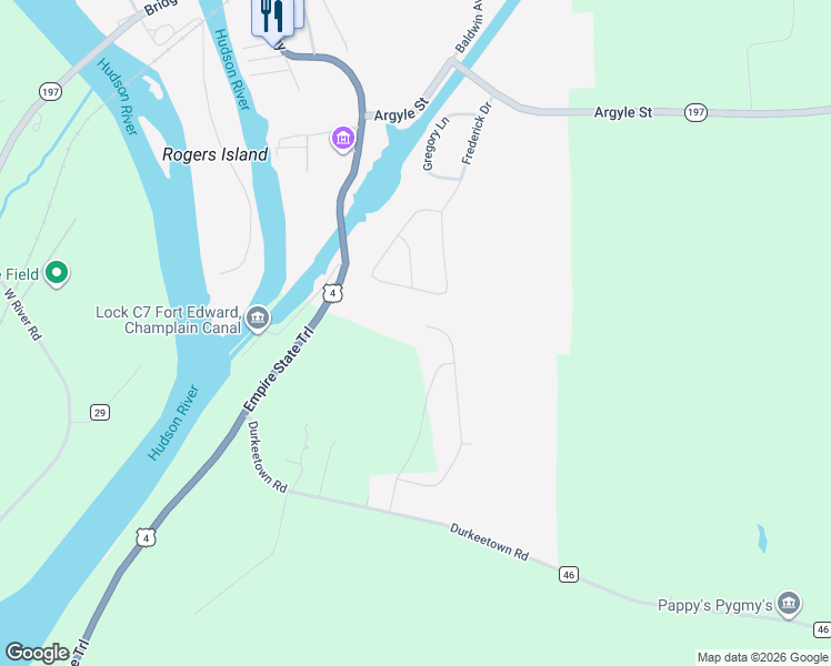 map of restaurants, bars, coffee shops, grocery stores, and more near 533 Drifting Ridge Road in Fort Edward