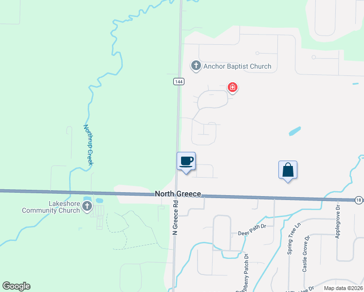 map of restaurants, bars, coffee shops, grocery stores, and more near 583 North Greece Road in Hilton
