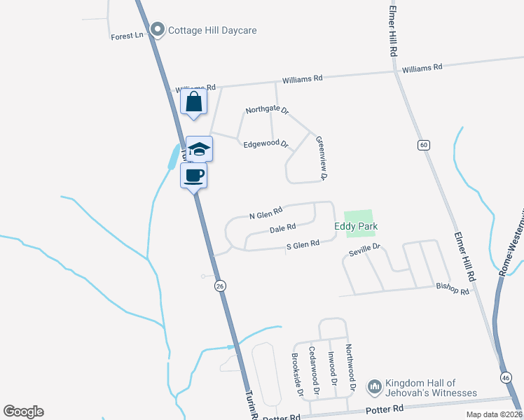 map of restaurants, bars, coffee shops, grocery stores, and more near 323 Glen Road in Rome