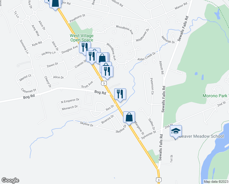 map of restaurants, bars, coffee shops, grocery stores, and more near 90 Fisherville Road in Concord