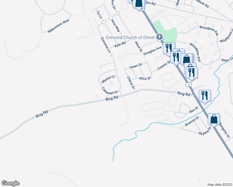 map of restaurants, bars, coffee shops, grocery stores, and more near 2 Cabernet Drive in Concord