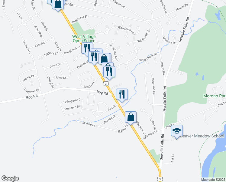 map of restaurants, bars, coffee shops, grocery stores, and more near 90 Fisherville Road in Concord