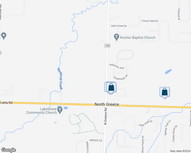 map of restaurants, bars, coffee shops, grocery stores, and more near 615 North Greece Road in Hilton