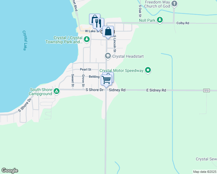 map of restaurants, bars, coffee shops, grocery stores, and more near 831 South Main Street in Crystal