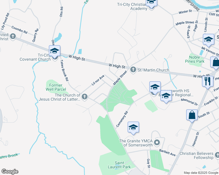 map of restaurants, bars, coffee shops, grocery stores, and more near 133 Maple Street in Somersworth