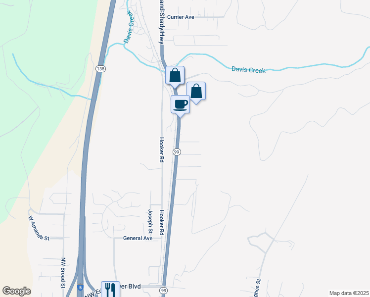map of restaurants, bars, coffee shops, grocery stores, and more near 113 Promise Avenue in Roseburg