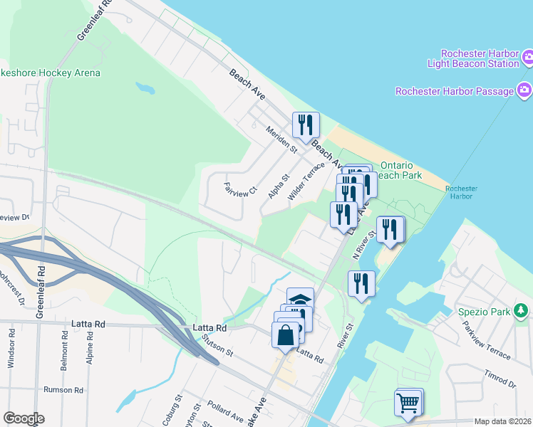 map of restaurants, bars, coffee shops, grocery stores, and more near 155 Lakeland Avenue in Rochester