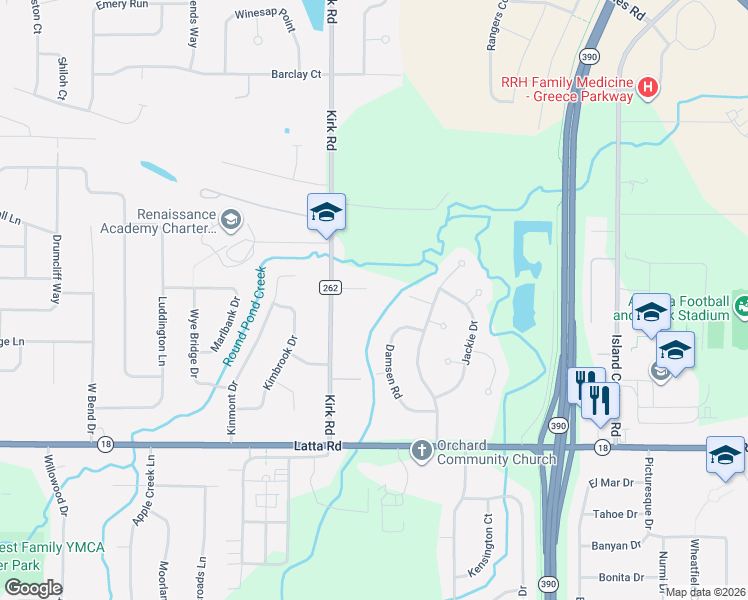 map of restaurants, bars, coffee shops, grocery stores, and more near in Monroe County