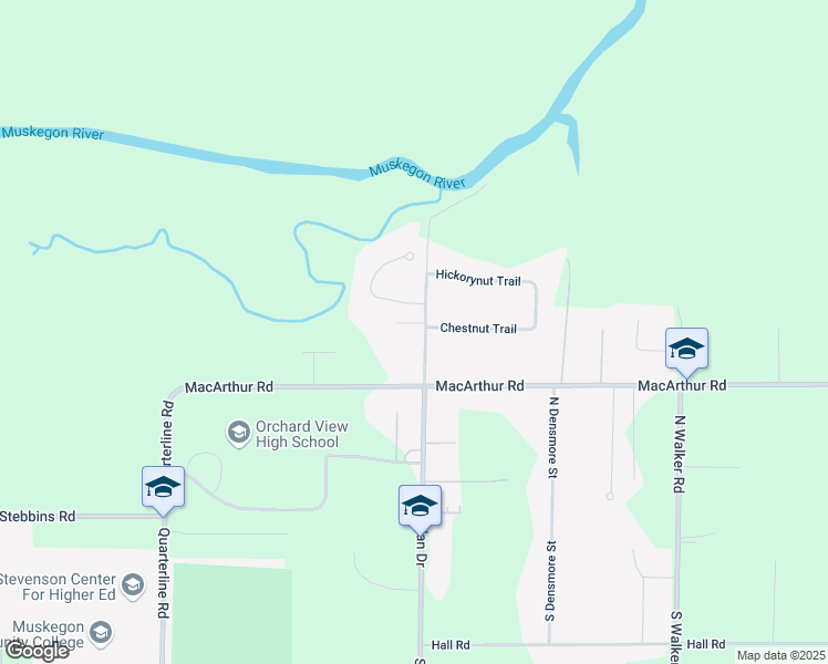 map of restaurants, bars, coffee shops, grocery stores, and more near 247 North Sheridan Road in Muskegon