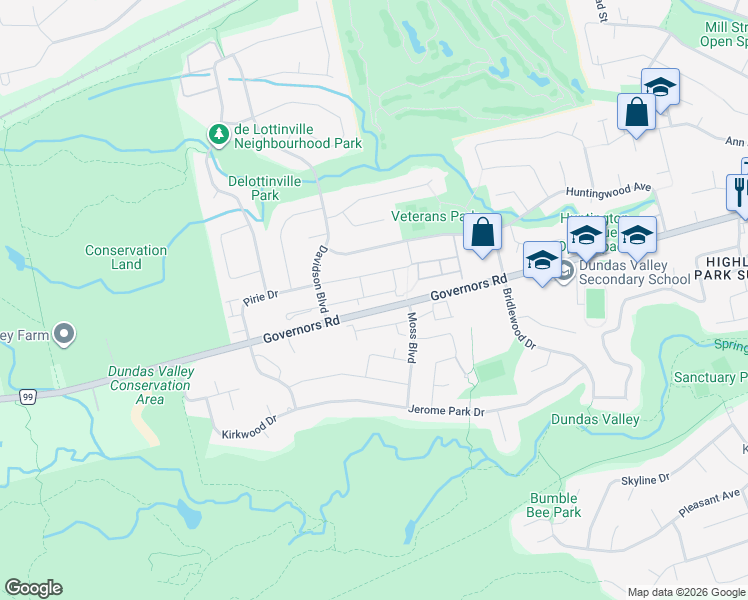 map of restaurants, bars, coffee shops, grocery stores, and more near 7 Davidson Boulevard in Hamilton