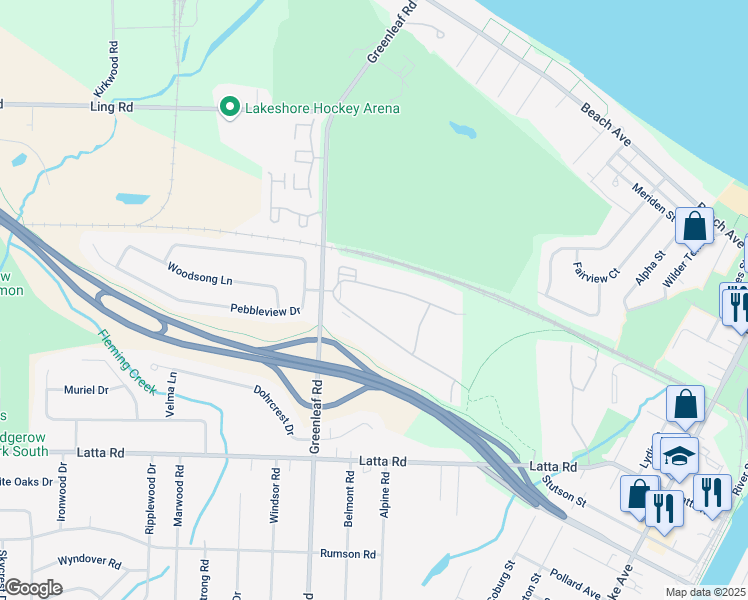 map of restaurants, bars, coffee shops, grocery stores, and more near 777 Greenleaf Road in Rochester