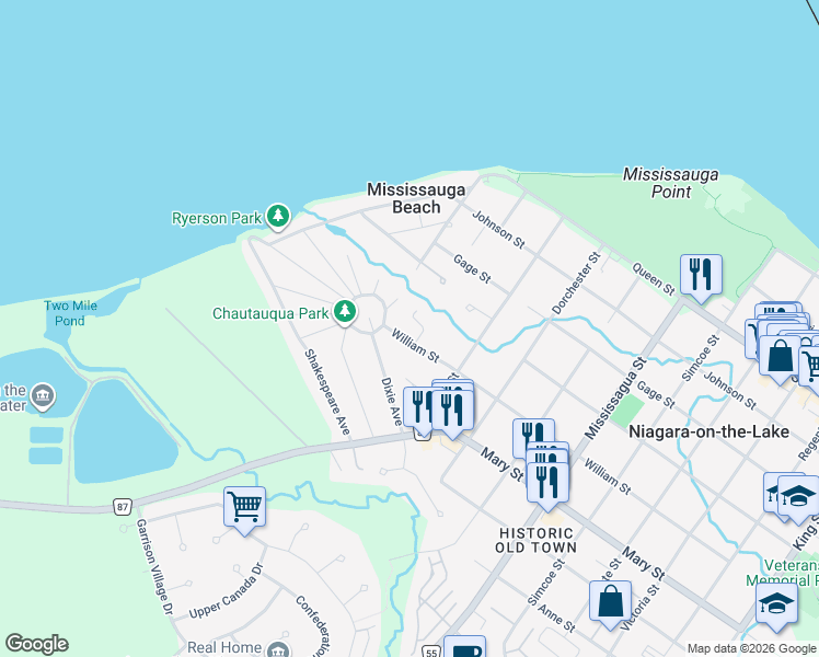map of restaurants, bars, coffee shops, grocery stores, and more near 455 William Street in Niagara-on-the-Lake