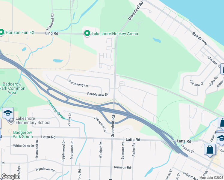 map of restaurants, bars, coffee shops, grocery stores, and more near 663 Greenleaf Meadows in Monroe County