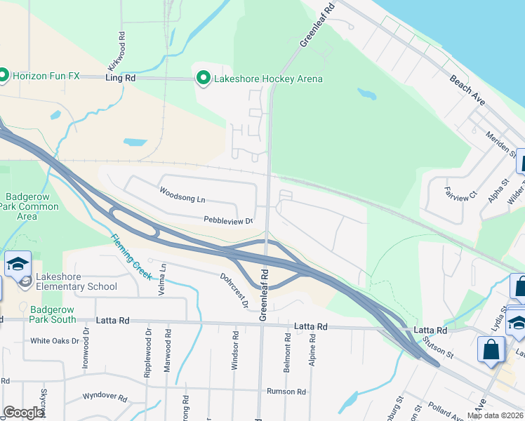 map of restaurants, bars, coffee shops, grocery stores, and more near 663 Greenleaf Meadows in Monroe County