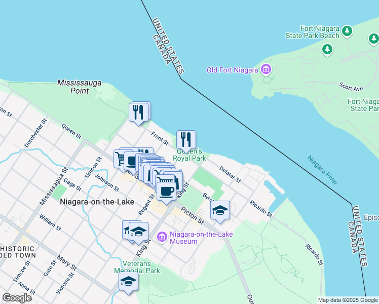 map of restaurants, bars, coffee shops, grocery stores, and more near 45 Front Street in Niagara-on-the-Lake
