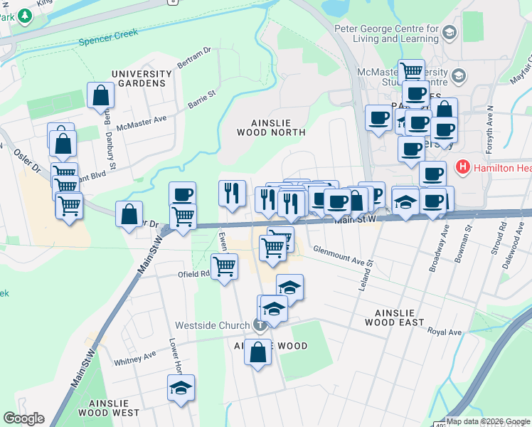 map of restaurants, bars, coffee shops, grocery stores, and more near 9 Binkley Road in Hamilton