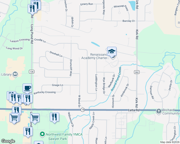 map of restaurants, bars, coffee shops, grocery stores, and more near 159 Crosby Lane in Rochester