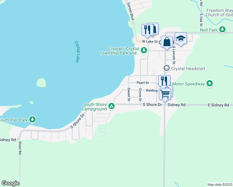 map of restaurants, bars, coffee shops, grocery stores, and more near 620 Belding Street in Crystal