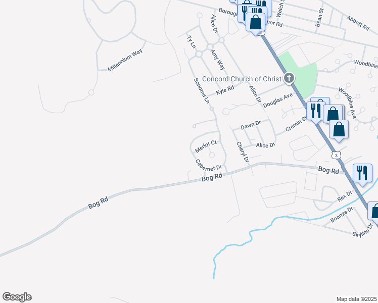 map of restaurants, bars, coffee shops, grocery stores, and more near 13 Cabernet Drive in Concord