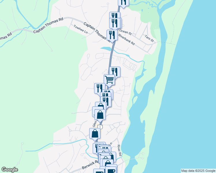 map of restaurants, bars, coffee shops, grocery stores, and more near 505 Main Street in Ogunquit