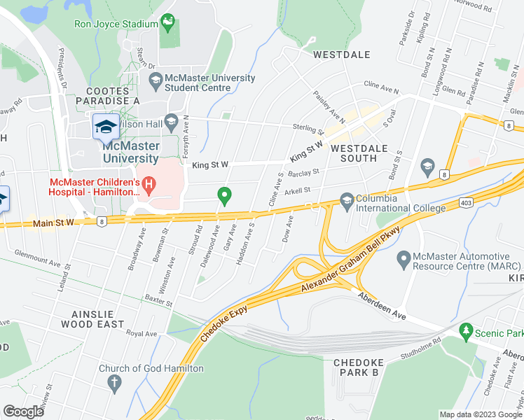 map of restaurants, bars, coffee shops, grocery stores, and more near in Hamilton