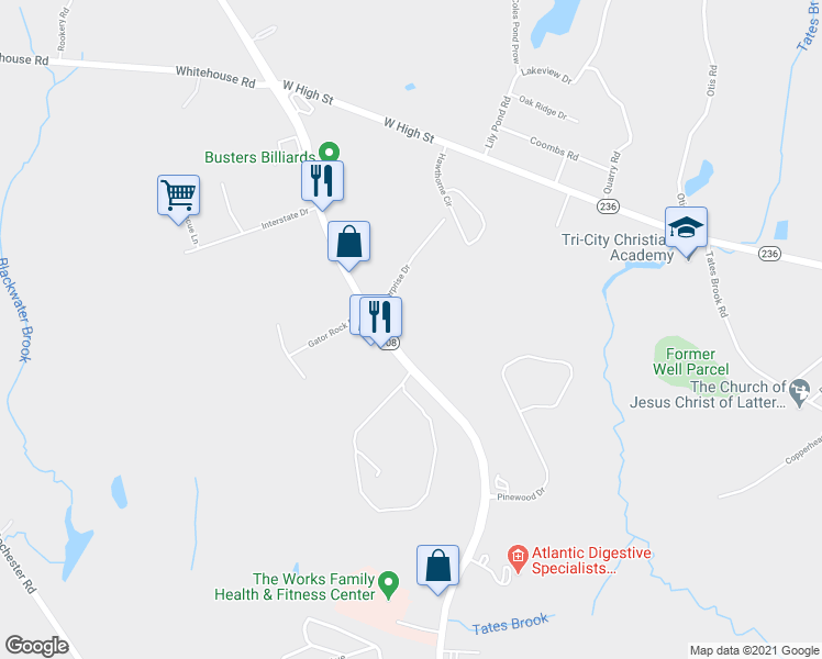 map of restaurants, bars, coffee shops, grocery stores, and more near 311 New Hampshire 108 in Somersworth