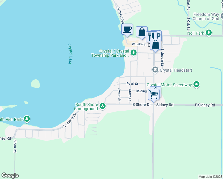 map of restaurants, bars, coffee shops, grocery stores, and more near 620 Belding Street in Crystal