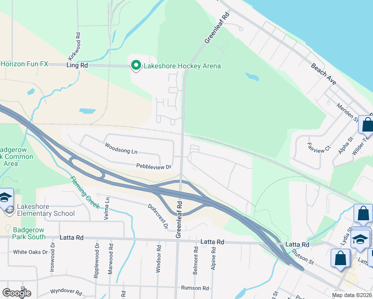 map of restaurants, bars, coffee shops, grocery stores, and more near 663 Greenleaf Meadows in Monroe County