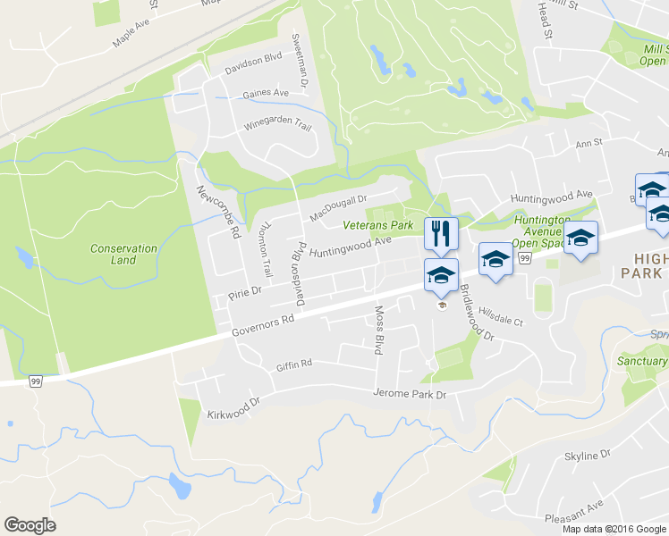 map of restaurants, bars, coffee shops, grocery stores, and more near 26 Pirie Drive in Hamilton