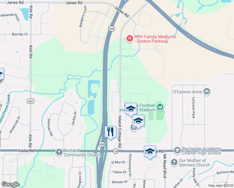 map of restaurants, bars, coffee shops, grocery stores, and more near 4 Juliet Crescent in Rochester