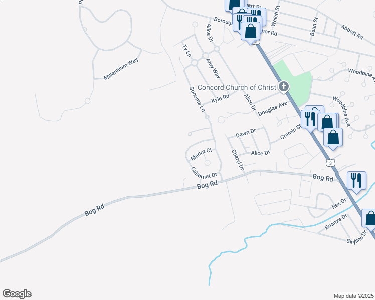 map of restaurants, bars, coffee shops, grocery stores, and more near 13 Cabernet Drive in Concord
