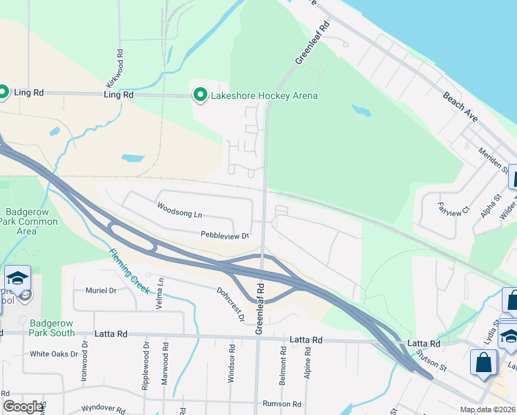 map of restaurants, bars, coffee shops, grocery stores, and more near 663 Greenleaf Meadows in Monroe County