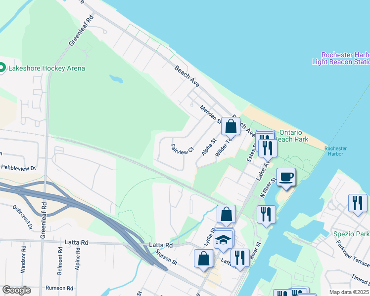 map of restaurants, bars, coffee shops, grocery stores, and more near 66 Fairview Ct in Rochester