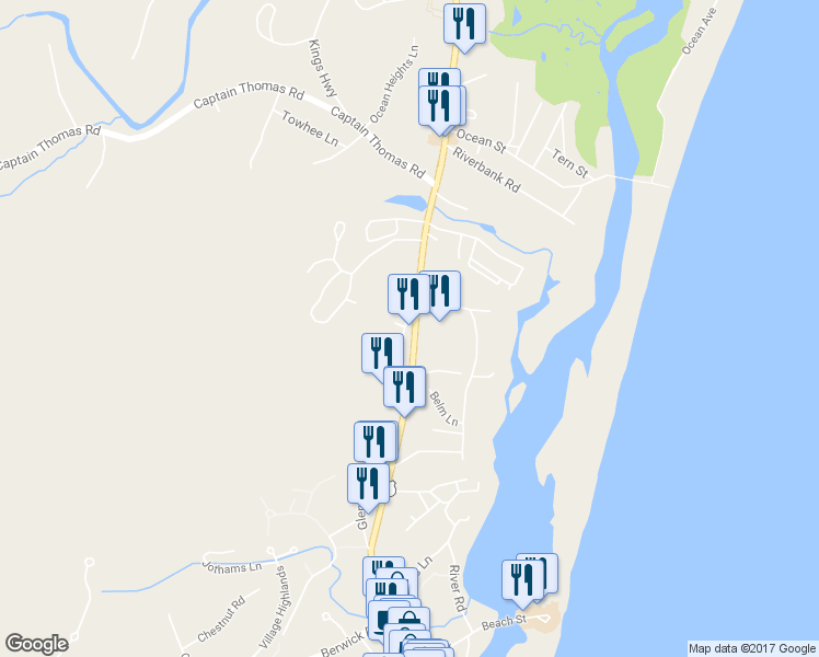 map of restaurants, bars, coffee shops, grocery stores, and more near 501 Main St in Ogunquit