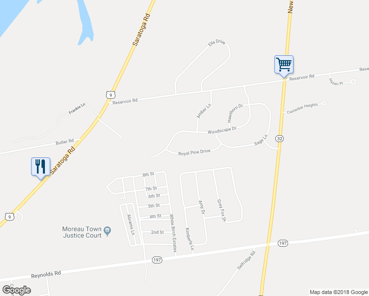 map of restaurants, bars, coffee shops, grocery stores, and more near 10 Royal Pines Road in Fort Edward