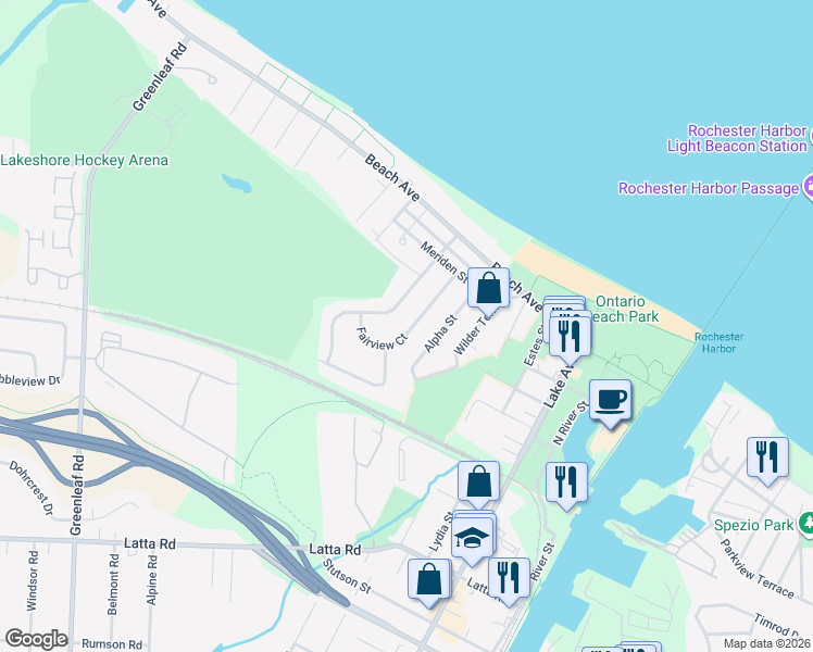 map of restaurants, bars, coffee shops, grocery stores, and more near 54 Wilder Terrace in Rochester