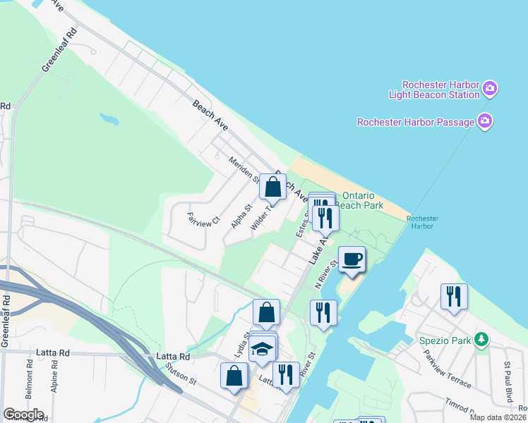 map of restaurants, bars, coffee shops, grocery stores, and more near 81 Wilder Terrace in Rochester