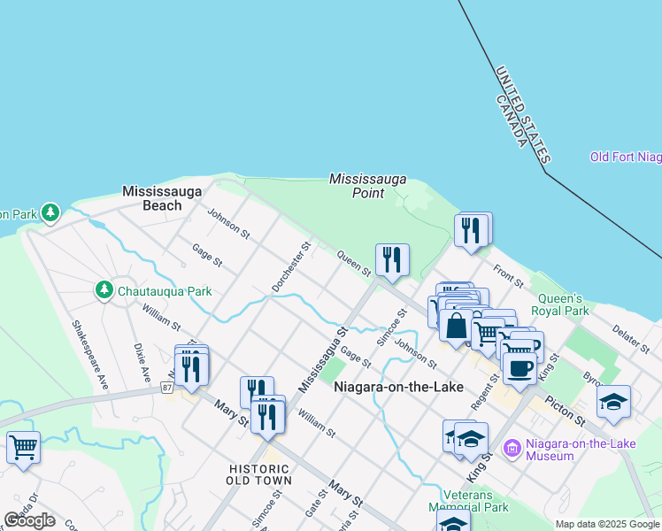 map of restaurants, bars, coffee shops, grocery stores, and more near 217 Butler Street in Niagara-on-the-Lake