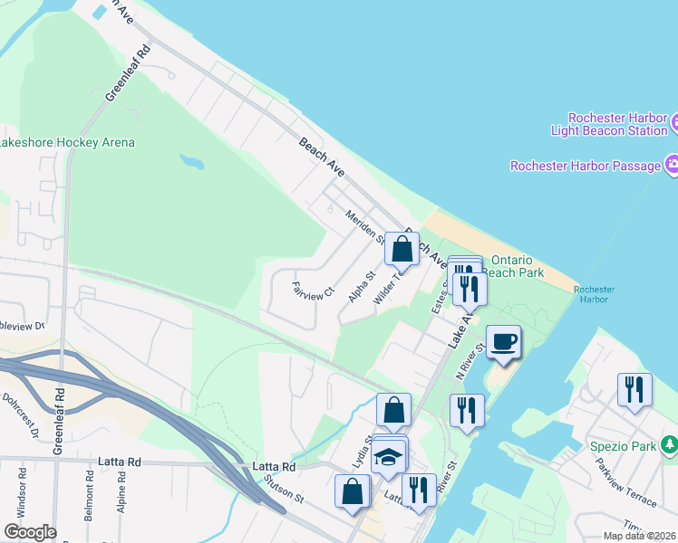 map of restaurants, bars, coffee shops, grocery stores, and more near 109 Wilder Terrace in Rochester